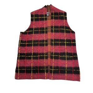 Gramercy 22 Open Front Vest ‎ Womens XL Plaid Fuzzy Knit Boho Southwestern Cozy